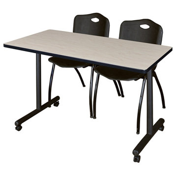 48" x 24" Kobe Mobile Training Table- Maple & 2 'M' Stack Chairs- Black