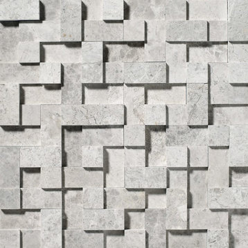 12"x12" Silver Shadow Honed Random Cubes Modern Mosaic