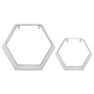 Decorative Hexagon Floating Wall Shelves, Set of 2, 13.75"x13", White