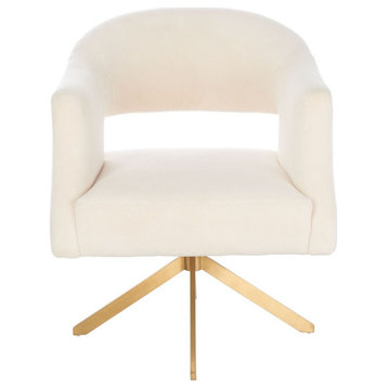 Safavieh Couture Quartz Swivel Accent Chair, Ivory/Gold