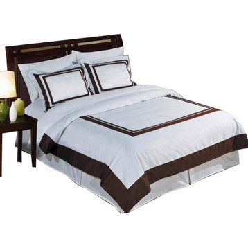 Hotel 100% Cotton Duvet Cover Set, White and Chocolate, Twin/Twin Xl