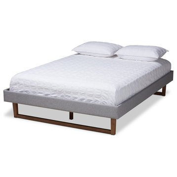 Liliya Mid-Century Modern Light Gray Walnut Brown Full Size Platform Bed Frame