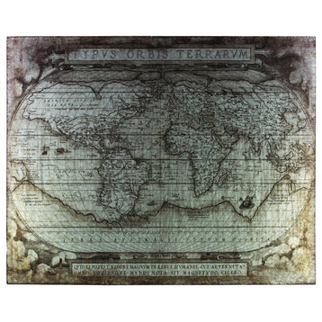 Metal Etched Painting of "Tyous Orbis Terrarum" Map, Galvanized Gray