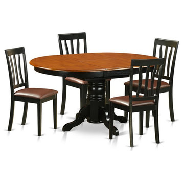 East West Furniture Avon 5-piece Dining Set with Leather Chairs in Black/Cherry