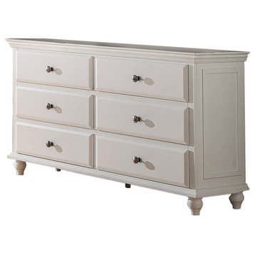 Wood Dresser with 6 Drawers, White
