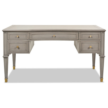 Dauphin Gold Accent 5-Drawer Wood Executive Desk, Gray Cashmere