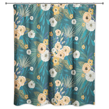 Teal Tropical Floral 71x74 Shower Curtain