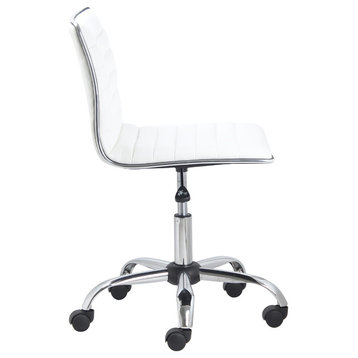 Filipe Low-Back Armless Office Chair, White and Chrome