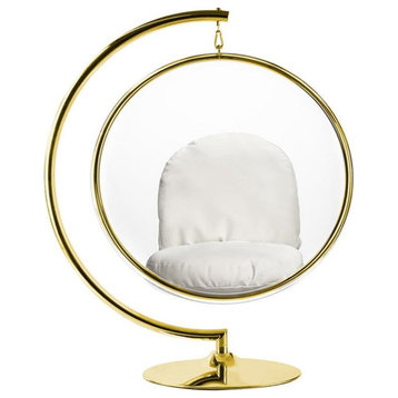 Maklaine 42 inches Vinyl and Steel Hanging Bubble Chair with Stand in Gold