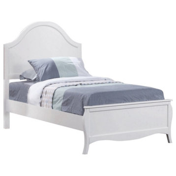 Wooden Twin Size Bed With Camelback Headboard And Flared Legs, White
