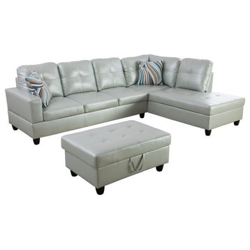 Lifestyle Furniture Biscuits Right-Facing Sectional & Ottoman in Silver/Green