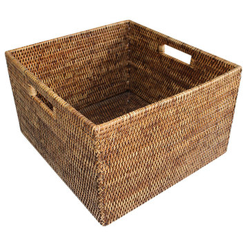 Rattan Basket Square Open With  Cutout Handle