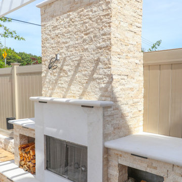 Beautiful travertine and marble backyard in Staten Island, NY