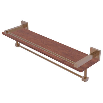 Montero 22" Wood Shelf with Gallery Rail and Towel Bar, Brushed Bronze
