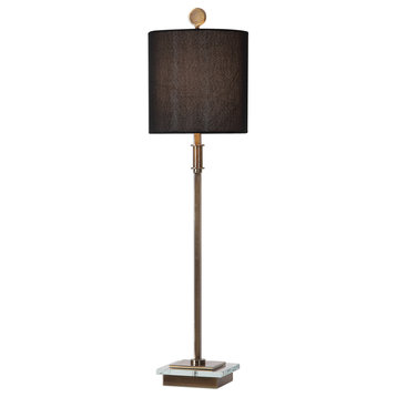 Elegant Brass Black Classic Buffet Table Lamp | Slim Tall Gold Crystal Geometric