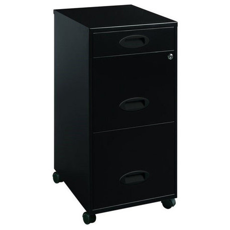 Hirsh 18" Deep 3 Drawer Mobile Metal File Cabinet with Pencil Drawer Black