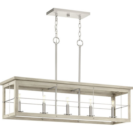 Hedgerow 5-Light Grey Washed Oak Farmhouse Linear Island Chandelier Light