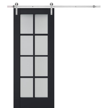 Barn Door 36 x 80, Veregio 7412 Antracite & Frosted Glass, Silver 6.6' Rail