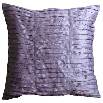 Textured Pintucks Purple Art Silk 26"x26" Euro Shams, Purple Waves