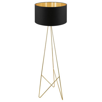 Camporale Floor Lamp, Gold Finish, Black Exterior, Gold Interior Fabric Shade