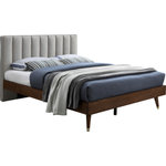 Meridian Furniture - Vance Linen Textured Fabric Upholstered Bed, Beige, Queen - Trust this Vance midcentury modern linen textured queen-size bed to give your room a totally new look and an elegant vibe. The frame is made from real wood with a walnut finish, so this bed pairs beautifully with the nightstand in the same collection. The linen textured headboard covered in soft and durable beige linen textured fabric upholstery for softness and comfort provides an exceptionally contemporary yet midcentury slant.