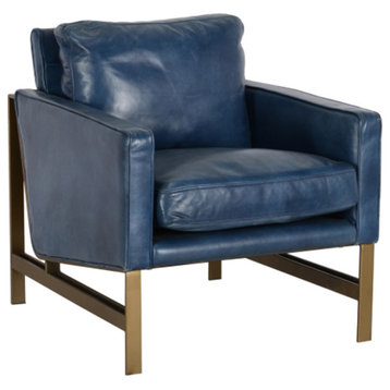 Blue & Bronze Leather Club Chair
