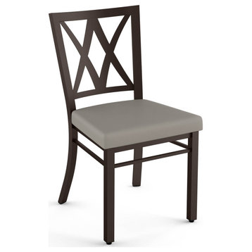 Amisco Washington Dining Chair, Taupe Gray Faux Leather, Dark Brown Metal