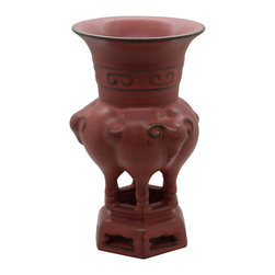 Chinese Oriental Ceramic 3 Rams Shape Crackle Pattern Pink Vase - Vases