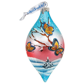 Hand Painted Scenic Glass Ornament Butterfly Drop