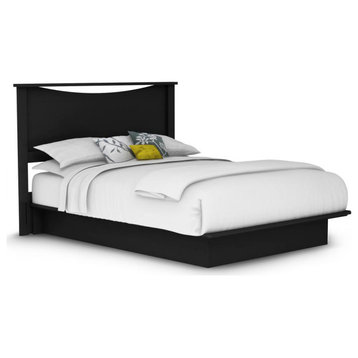 Step One Platform Bed with Mouldings and Headboard Set, Pure Black