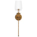 Regina Andrew Design - Clove Sconce Single, Antique Gold Leaf - Updated opulence comes to mind with this sconce, which wears an antique gold leaf finish on its backplate, bobeches and elongated stem. An antique-inspired candle holds the crisp, modern shade. Clove would be at home in modern or traditional interiors alike ' try two in a living room flanking a fireplace.