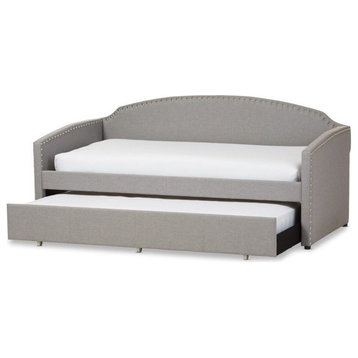 Lanny Linen Nail Heads Arched Back Sofa Twin Daybed With Trundle Bed, Gray