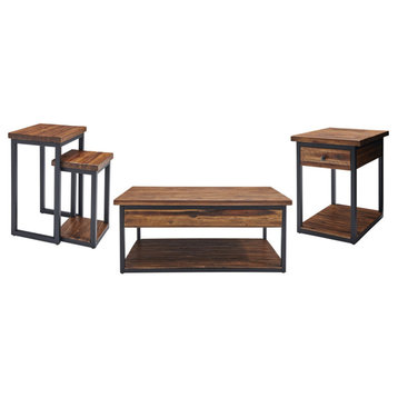 Claremont Rustic Wood 48" Coffee Table, End Table and Two Nesting Tables Set