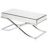 42" Silver Mirrored And Metal Rectangular Mirrored Coffee Table