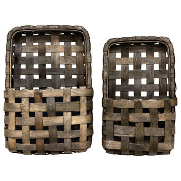 Aged Tobacco Wall Pocket Baskets, Set of 2