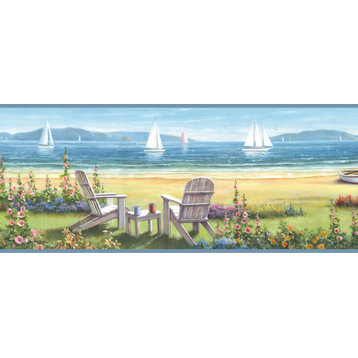 Barnstable Blue Seaside Cottage Border Wallpaper, Bolt