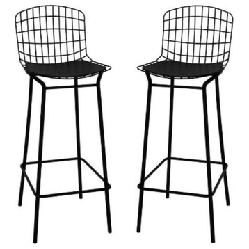 Home Square 42" Modern Metal & Leather Barstool in Black - Set of 2