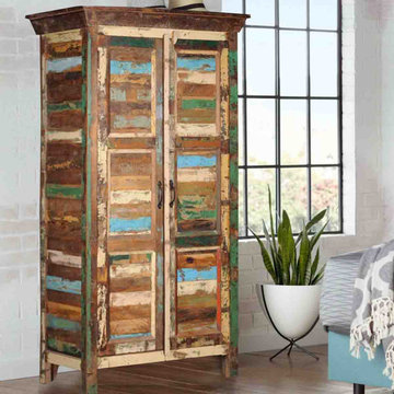 Appalachian Rustic Patchwork Solid Reclaimed Wood Armoire With Shelves