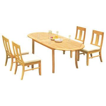 5-Piece Outdoor Teak Dining Set, 94" Oval Extension Table, 4 Osbo Armless Chairs