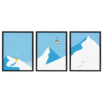 Sylvie Downhill Skier Framed Canvas Art Set By Rocket Jack, Black 3 Piece