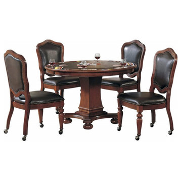 5-Piece 48" Round Dining & Poker Table Set, Reversible Game Top, Caster Chairs