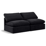 Meridian Furniture - Indulge Upholstered Modular Sofa, Black, 2-Piece: 2 Armless Chair, Down Stuffed Velvet - Experience ultimate comfort and style with our black velvet Indulge Sofa. The luxurious velvet will elevate the aesthetic of any room. This sofa provides ample space for you to relax while its modular build offers the option of unlimited configurations. Whether you're looking to add a stylish element to your living room or a comfortable seating option to your bedroom, this sofa is the perfect choice.