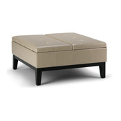 Dover Square Coffee Table Ottoman with Split Lift Up Lid, Satin Cream