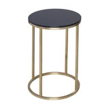 Kensal Black Round Side Table, Brass Base
