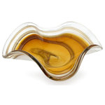 NOVICA - Amber Eloquence Murano Hand Blown Centerpiece - Designed with elegant eloquence, this centerpiece is an original creation by the Murano Artisans of Brazil. They master traditional blown glass techniques to achieve the flowing lines and colorful artistry of this piece.