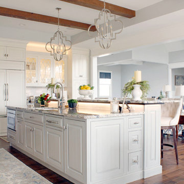 White Painted Kitchen with Gray Island