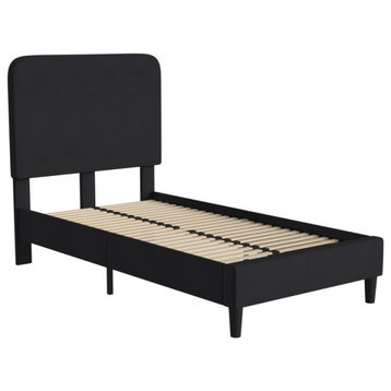 Addison Upholstered Platform Bed - Headboard with Rounded Edges, Charcoal, Twin