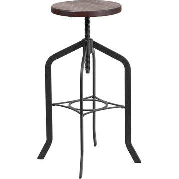 Stool With Swivel Lift Wood Seat, Bar Height