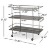 Galata Modern 3 Tier Bar Cart with Glass Shelving, Silver and Black