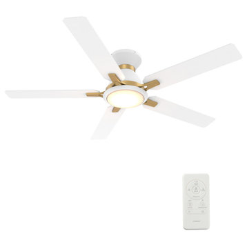 CARRO Flush Mount Ceiling Fan With Dim LED Light and Remote Smart 52" 5-Blade, White/Gold